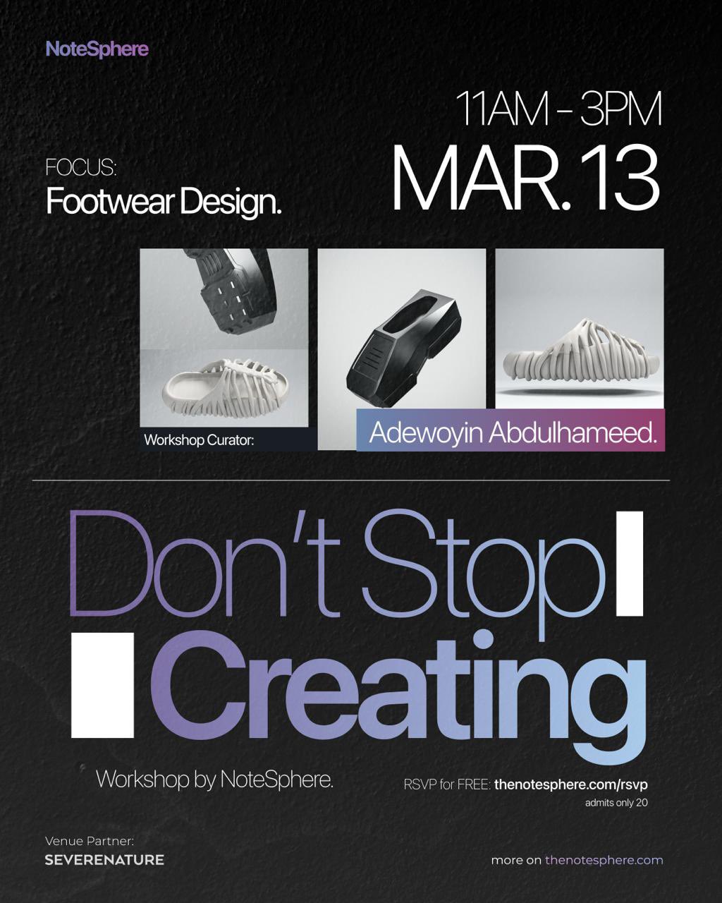 NoteSphere “Don’t Stop Creating” Footwear Design Workshop.